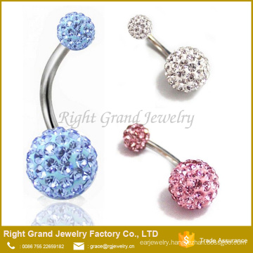 Bead Shamballa Crystal 316L Stainless Steel Belly Bar Navel Rings Piercing